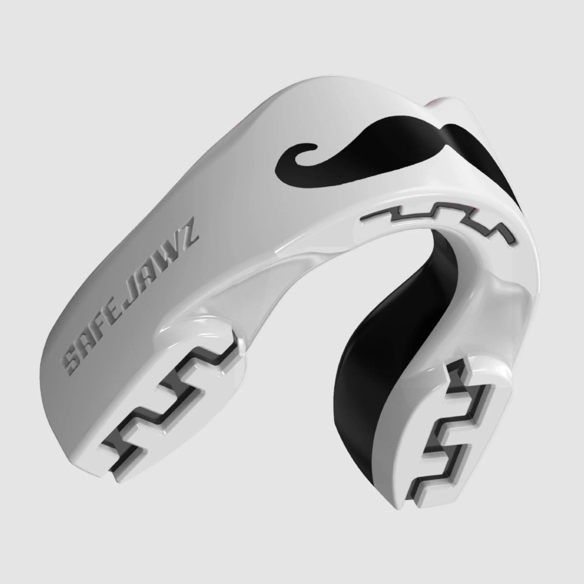 SafeJawz 'Mo' tannbeskytter · Extro Series · White & Black – originalt produktbilde fra SafeJawz