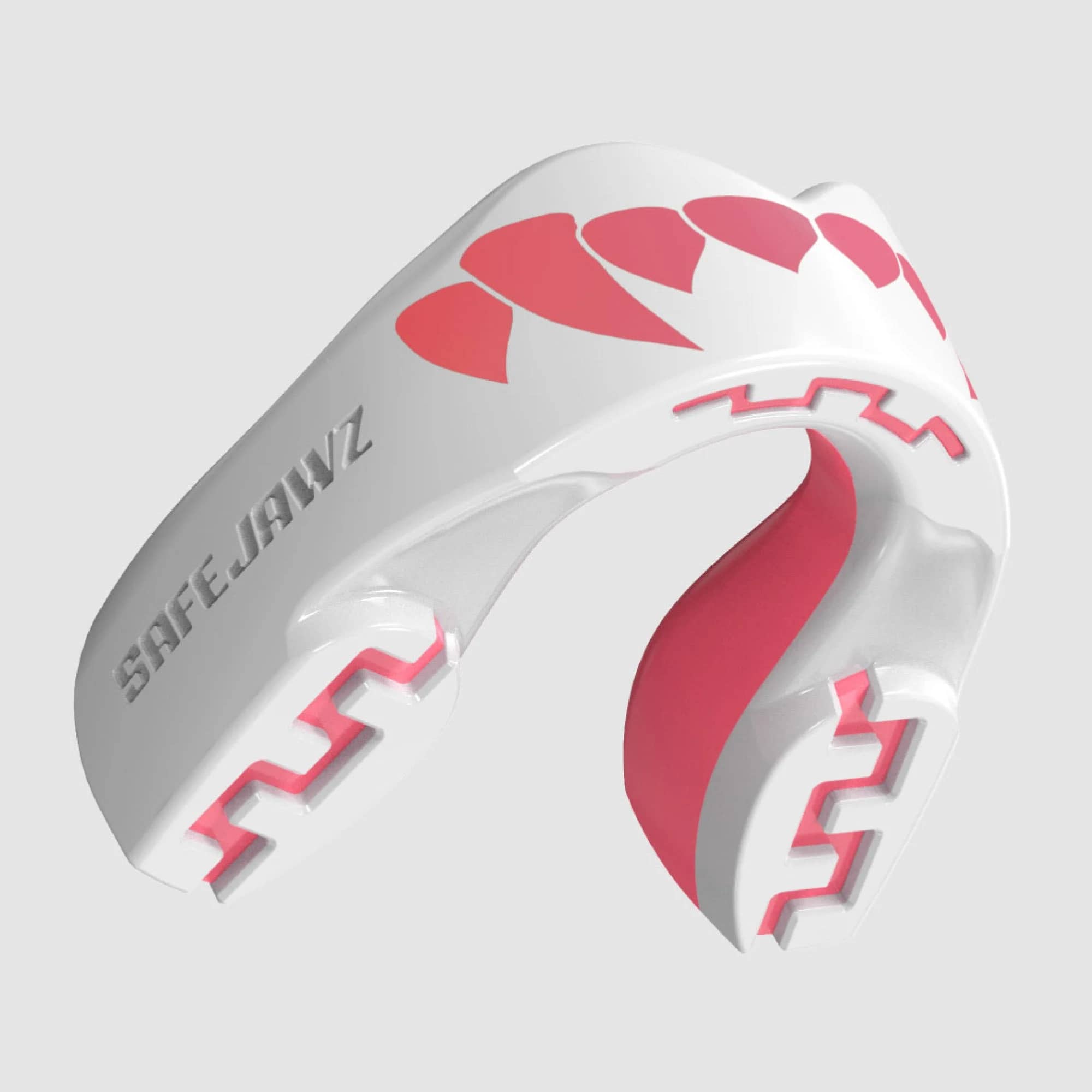 SafeJawz 'Pink Fangz' tannbeskytter · Extro · White & Pink – originalt produktbilde fra SafeJawz