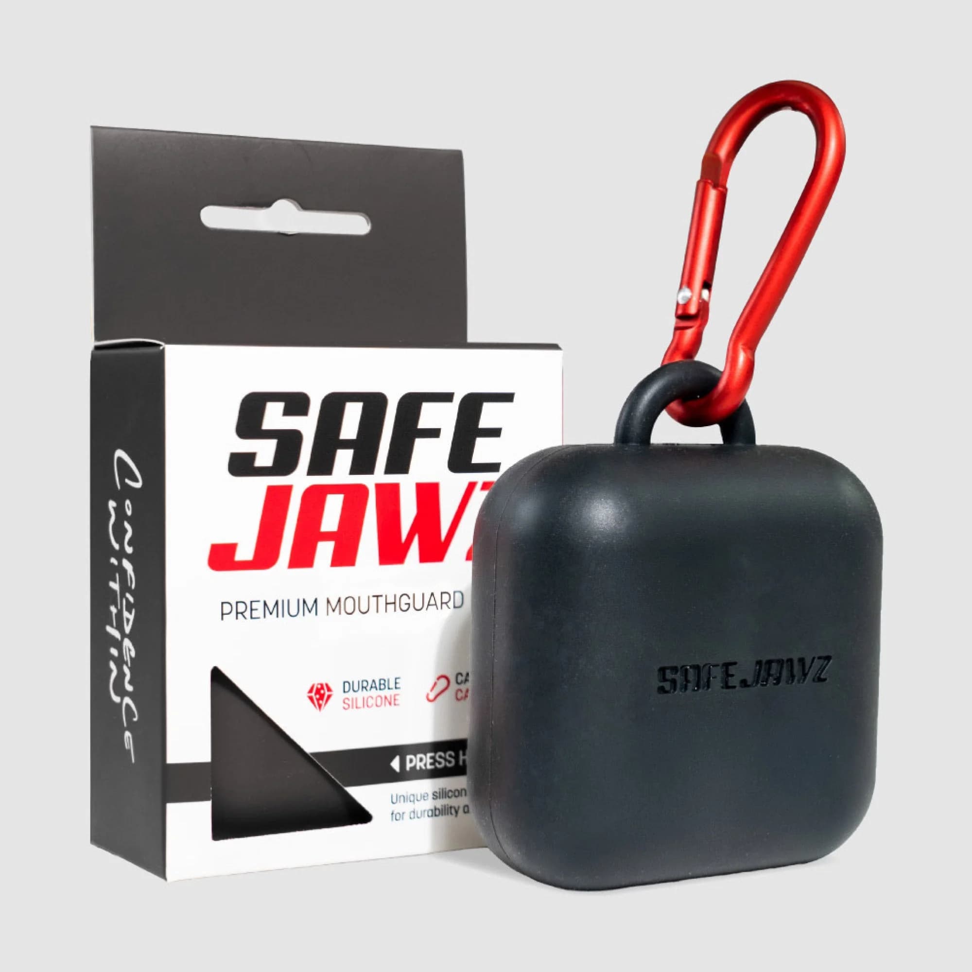 SafeJawz premiumetui i silikon · Black – originalt produktbilde fra SafeJawz