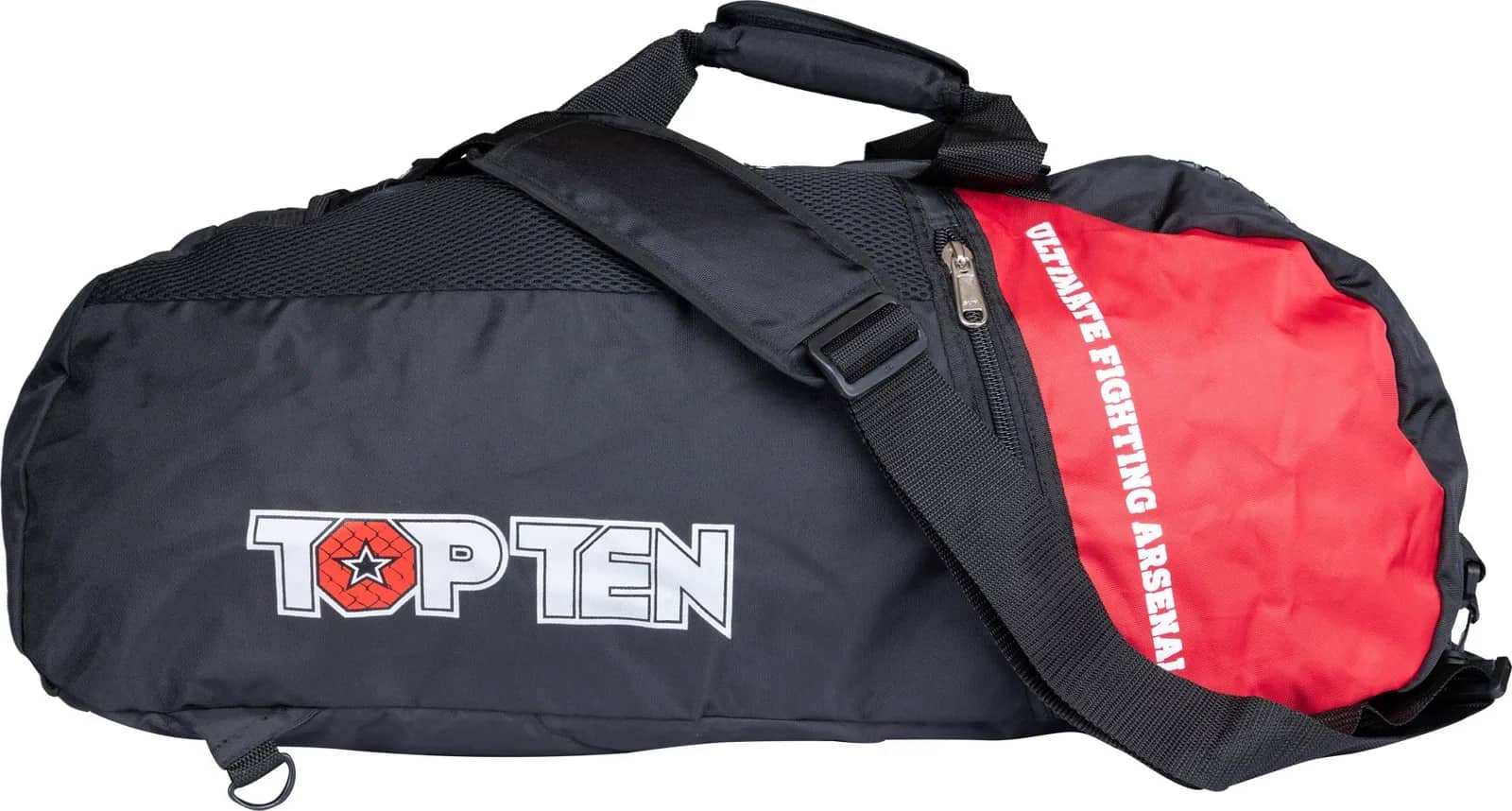 Ryggsekk-sportsbag-duffelbag-kombinasjon “UFA” - 75 cm x 30 cm x 35 cm, svart-rød